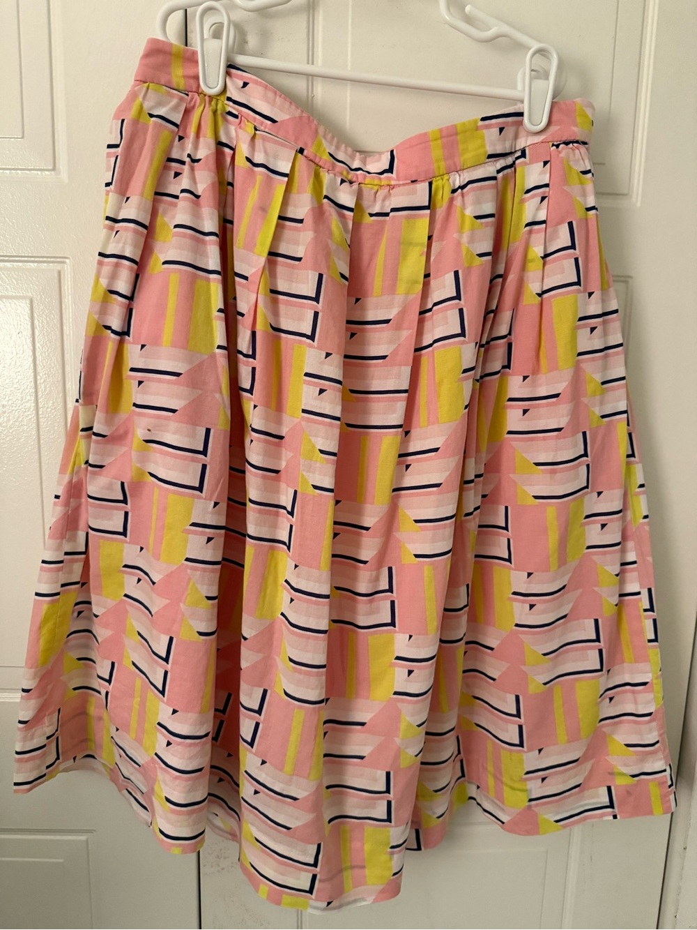 J. Crew Pink Geometric Circle Skirt with Yellow & Navy Accents size 6